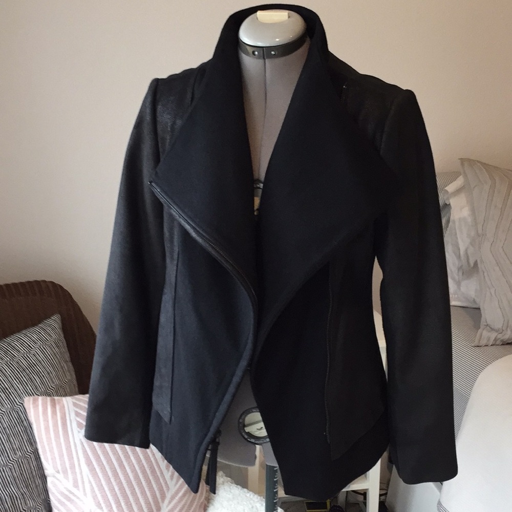 Leather and wool modern motor jacket